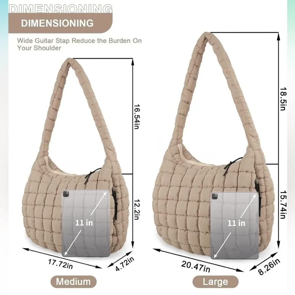 Quilted Puffer Tote Bag Purse Puffy Crossbody Shoulder Bag,Lightweight Nylon Bag - Picture 2 of 5
